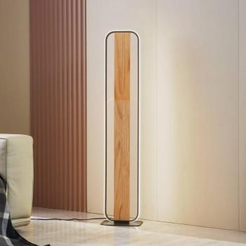 Lindby LED állólámpa Romilda, szürke, fa, magasság 122 cm kép
