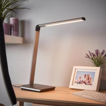 Lindby LED asztali lámpa Kuno, szürke, USB, érintéses dimmerrel kép