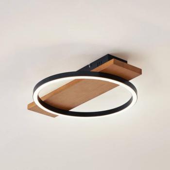 Lindby LED-es mennyezeti lámpa Galad, fekete, fa, 30 cm, fényerőszabályzóval kép