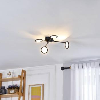 Lindby LED-es mennyezeti lámpa Manel, fekete, vas, 60 cm hosszú kép