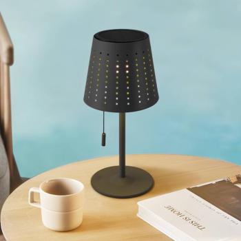 Lindby LED-es napelemes asztali lámpa Hilario, fekete, vas, újratölthető kép