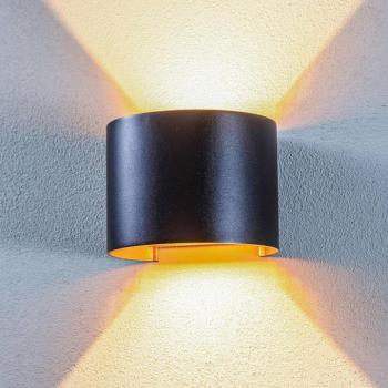 Lindby LED kültéri fali lámpa Nivar, kör alakú, fekete/arany, IP54 kép