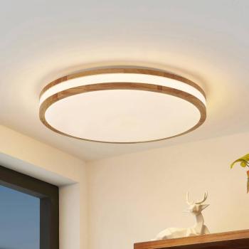 Lindby LED mennyezeti lámpa Emiva, 50cm, CCT, távirányító, fa kép