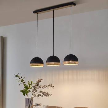 Lindby Lonnaris függő lámpa rattan fekete, 3 izzós kép