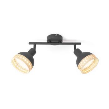 Lindby Lonnaris spotlámpa, rattan, fekete, 2-lámpás. kép