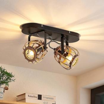Lindby mennyezeti spotlámpa Bominio, 36 cm, 2-lámpás, fa, rattan kép