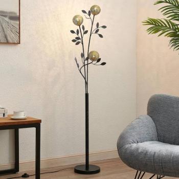 Lucande Evory állólámpa, 160 cm, 3 lámpás, fekete/arany, G9 kép