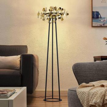 Lucande Glimmo LED állólámpa, fekete, sárgaréz kép