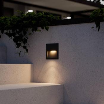 Lucande LED beépíthető fali lámpa Loya, 11,5x11,5 cm, szürke, IP54 kép