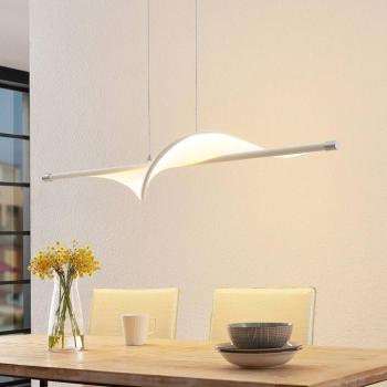 Lucande LED-es függőlámpa Edano, 122 cm, fehér, textil, dimmelhető kép