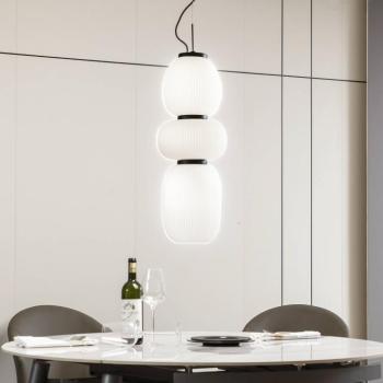 Lucande LED-es függőlámpa Lucya, 3-lámpás, üveg, fehér, 64,5 cm kép