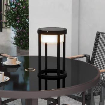 Lucande LED-es napelemes asztali lámpa Tilena, kerek, fekete, kép