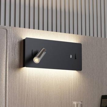 Lucande LED fali lámpa Kimo, 32 cm, fekete, alumínium, USB kép