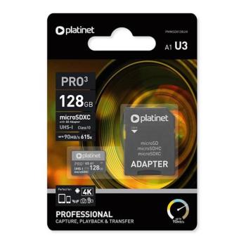  MicroSDXC 128GB U3 Pro A1 90MB/s + SD Adapter  kép