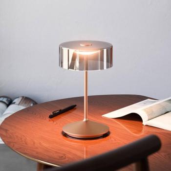 Numotion LED-es újratölthető asztali lámpa, bronz, üveg, IP54, fényerőszabályozó kép