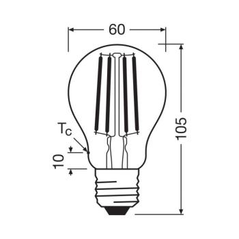 OSRAM LED izzó E27 5W izzószál 2,700K 1055lm 2 db 2db kép