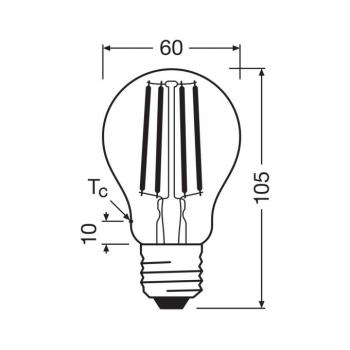 OSRAM LED izzó izzószál E27 3.8W 827 EEK A 3 db-os kiszerelésben kép
