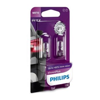 Philips KÉSZLET 2x Autó izzó Philips VISION PLUS WB T10 W2,1x9,5D/6W/12V  kép