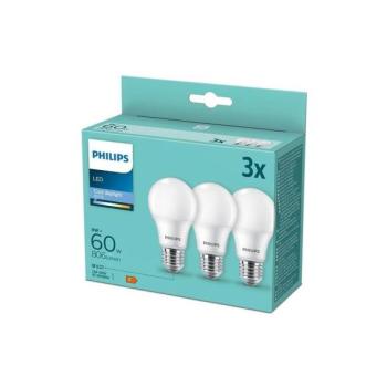 Philips KÉSZLET 3x LED Izzó Philips A60 E27/8W/230V 6500K  kép