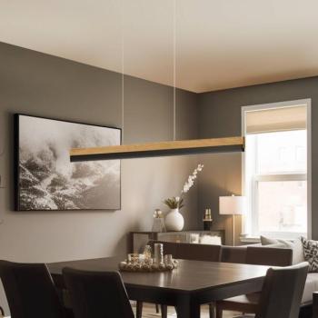 Quitani Keijo LED-es függesztett lámpa, fekete/tölgyfa, 103 cm kép