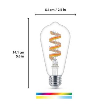 WiZ ST64 LED filament izzó WiFi E27 6,3W RGBW kép