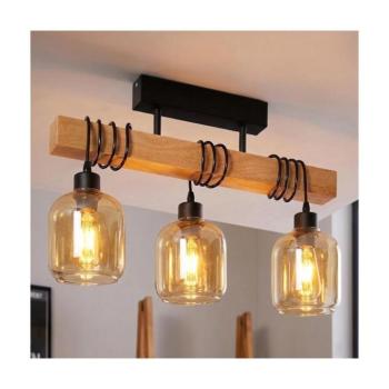 BRILAGI - Felületre szerelhető csillár WOOD GLASS 3xE27/60W/230V fenyő/fekete/füstbarna EG780168+3xNSTK7765 kép