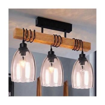 BRILAGI - Felületre szerelhető csillár WOOD GLASS 3xE27/60W/230V fenyő/fekete/füstbézs EG780168+3xNSTK7393 kép