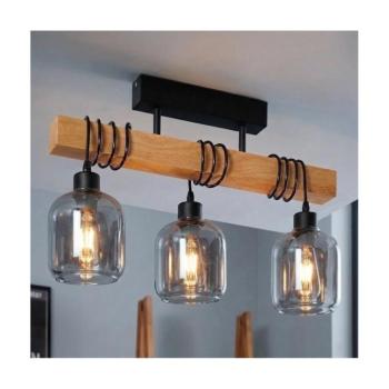 BRILAGI - Felületre szerelhető csillár WOOD GLASS 3xE27/60W/230V fenyő/fekete/füstszürke EG780168+3xNSTK7758 kép