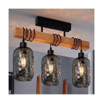 BRILAGI - Felületre szerelt csillár WOOD GLASS 3xE27/60W/230V fenyő/fekete/füstszürke EG780168+3xNSTK7501 kép