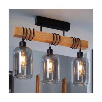 BRILAGI - Felületre szerelt csillár WOOD GLASS 3xE27/60W/230V fenyő/fekete/füstszürke EG780168+3xNSTK7757 kép
