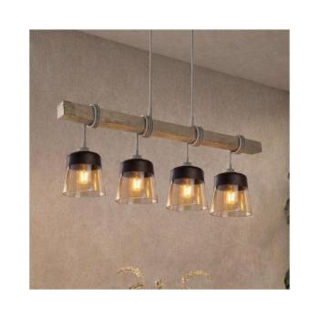 BRILAGI - Függeszték kábelen WOOD GLASS 4xE27/60W/230V fenyő/szürke/füstös barna EG49927A+4xNSTK7325 kép
