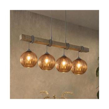 BRILAGI - Kábeles csillár WOOD GLASS 4xE27/60W/230V fenyő/szürke/füstös barna EG49927A+4xNSTK7482 kép