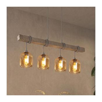 BRILAGI - Kábeles csillár WOOD GLASS 4xE27/60W/230V fenyő/szürke/füstös barna EG49927A+4xNSTK7765 kép