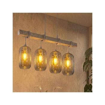 BRILAGI - Kábeles függőlámpa WOOD GLASS 4xE27/60W/230V fenyő/szürke/füstszürke EG49927A+4xNSTK7501 kép