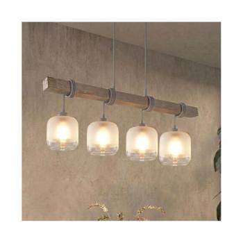 BRILAGI - Kábellel függesztett csillár WOOD GLASS 4xE27/60W/230V fenyő/szürke/fehér EG49927A+4xNSTK7779 kép
