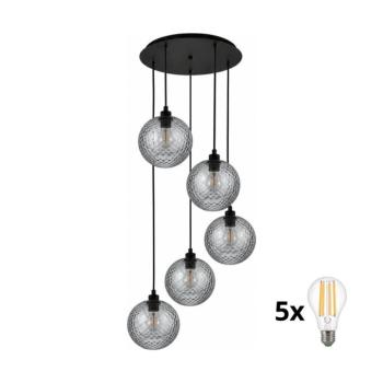BRILAGI - LED csillár kábelen RETRO GLASS 5xE27/60W/230V fekete/füstszürke EG43334A+5xNSTK7466 kép