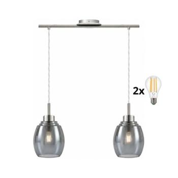 BRILAGI - LED csillár kábellel RETRO GLASS 2xE27/60W/230V matt króm/füstszürke 1xEG32519+2xNSTK7417 kép