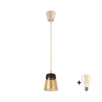 BRILAGI - LED csillár R GLASS 1xE27/60W/230V Ø 15,5 cm bézs/füstös bézs/fekete NSTK7325+TK8619A kép