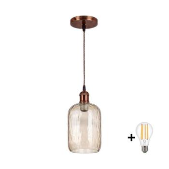 BRILAGI - LED csillár zsinóron R GLASS 1xE27/60W/230V átm. 14 cm rézszínű/füstbarna NSTK7702+AI0179 kép