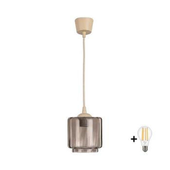 BRILAGI - LED csillár zsinóron R GLASS 1xE27/60W/230V átm. 15 cm bézs/füstös bézs NSTK7399+TK8619A kép