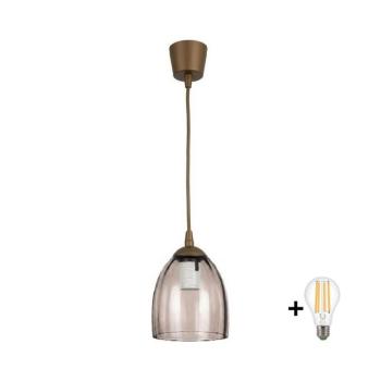 BRILAGI - LED csillár zsinóron R GLASS 1xE27/60W/230V átm. 17 cm barna/füstszínű bézs NSTK7393+TK8611A kép