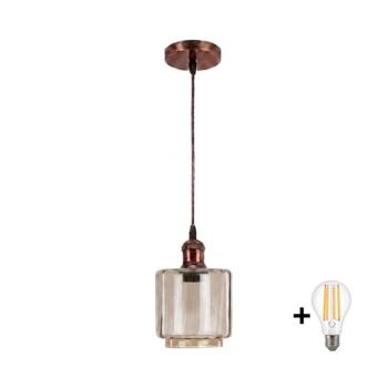 BRILAGI - LED csillár zsinóron R GLASS 1xE27/60W/230V Ø 14 cm réz/füstös bézs NSTK7399+AI0179 kép