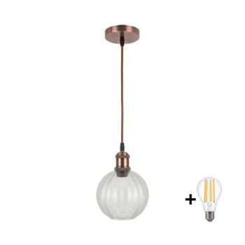 BRILAGI - LED csillár zsinóron RETRO GLASS 1xE27/60W/230V átm. 18 cm rézszínű/tiszta NSTK7485+AI0179 kép