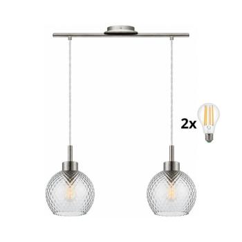 BRILAGI - LED csillár zsinóron RETRO GLASS 2xE27/60W/230V matt króm/füstszürke 1xEG32519+2xNSTK7486 kép