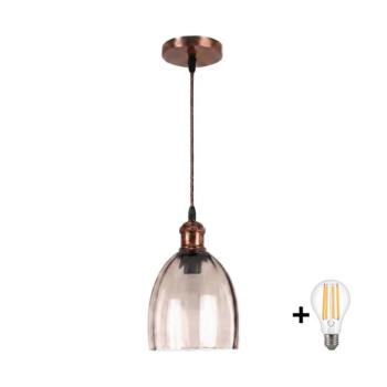 BRILAGI - LED csillár zsinórral R GLASS 1xE27/60W/230V Ø 17 cm réz/füstös bézs NSTK7393+AI0179 kép