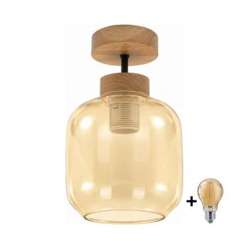 BRILAGI - LED felületre szerelhető csillár R GLASS 1xE27/60W/230V átm. 14 cm tölgy/füstös bézs BG3986+NSTK7765 kép