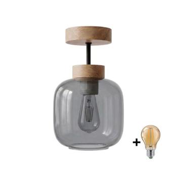 BRILAGI - LED felületre szerelhető csillár R GLASS 1xE27/60W/230V átm. 14 cm tölgy/füstszürke BG3986+NSTK7758 kép