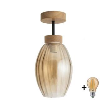 BRILAGI - LED felületre szerelhető csillár R GLASS 1xE27/60W/230V Ø 17 cm tölgy/füstös bézs BG3986+NSTK7499 kép