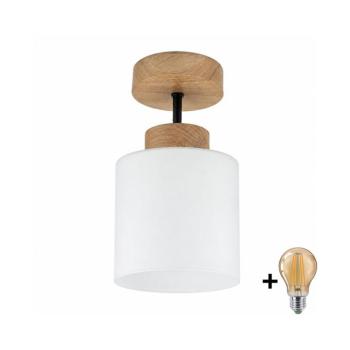BRILAGI - LED felületre szerelhető csillár RETRO GLASS 1xE27/60W/230V Ø 10 cm tölgy/fehér BG3986+NSTK7006 kép