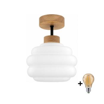 BRILAGI - LED felületre szerelhető csillár RETRO GLASS 1xE27/60W/230V Ø 20 cm tölgy/fehér BG3986+NSTK7639 kép
